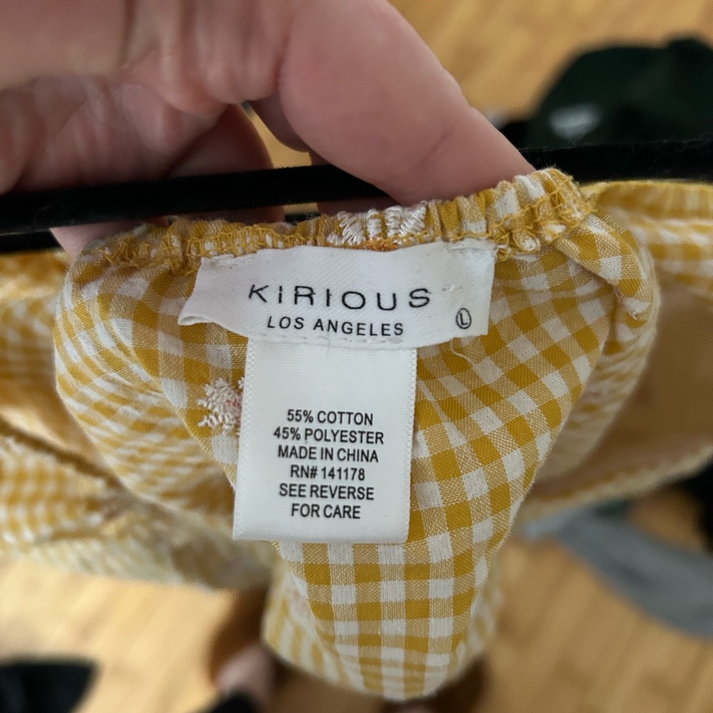 Yellow Gingham Ruffle Strap Blouse - Picture 3 of 3